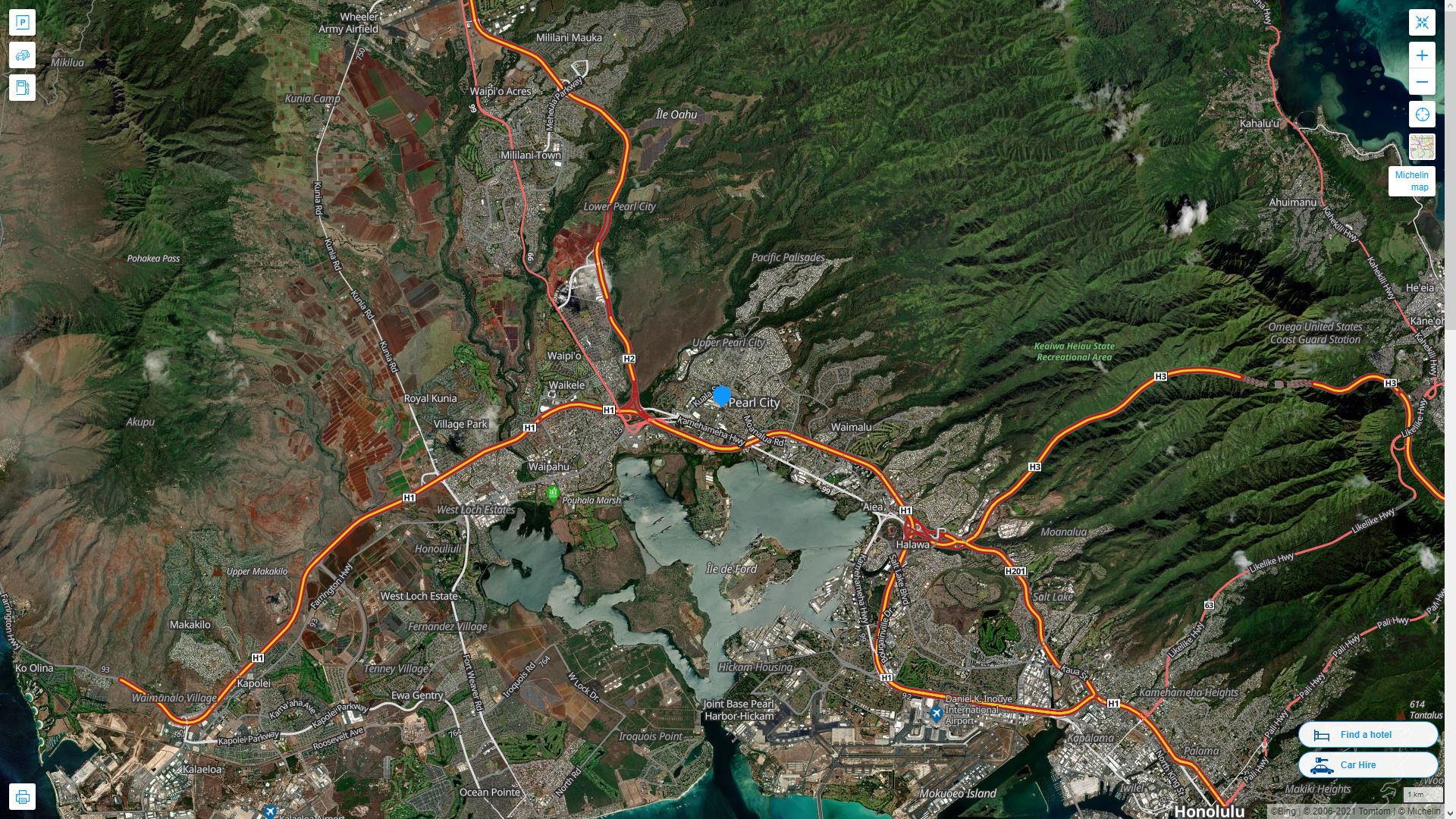 Pearl City Hawaii Highway and Road Map with Satellite View